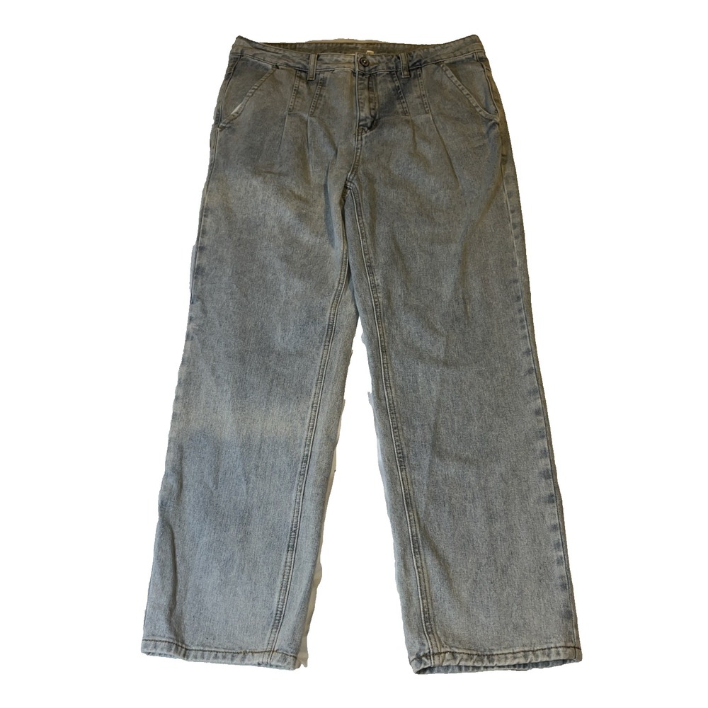 Umgee Pleated Jeans 7 Straight Fit Mom 90's Distressed Faded Denim High Rise